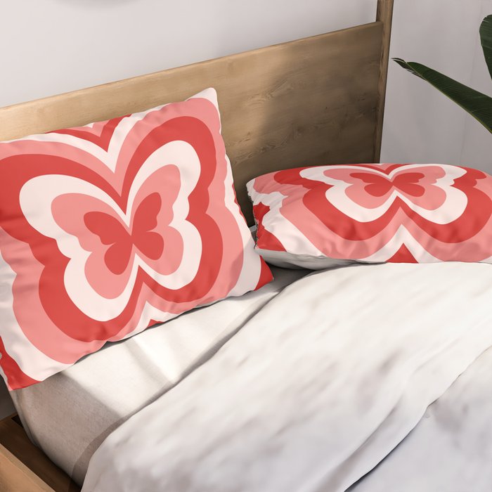 Retro 70s Butterfly in Red Pillow Sham Gallery Image 2