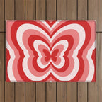 Retro 70s Butterfly in Red Outdoor Rug Gallery Image 1