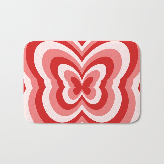 Retro 70s Butterfly in Red Bath Mat Gallery Image 1