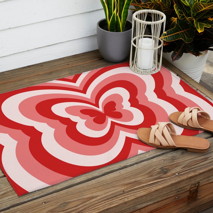 Retro 70s Butterfly in Red Outdoor Rug Gallery Image 2