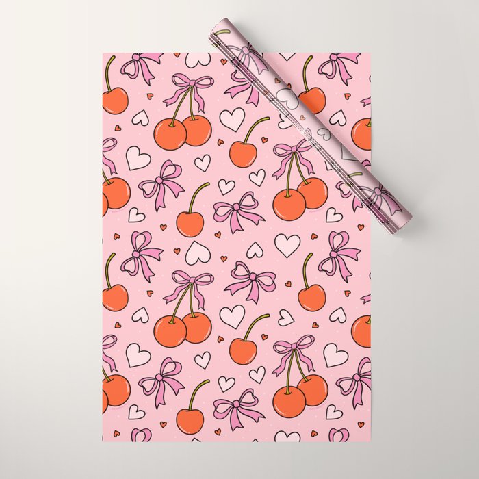Valentine Cherry Print Wrapping Paper Gallery Image 1
