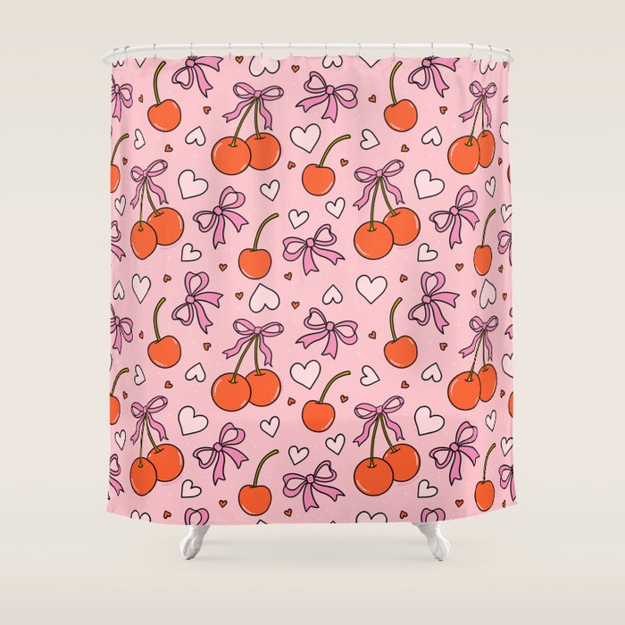 Valentine Cherry Print Shower Curtain Gallery Image 1