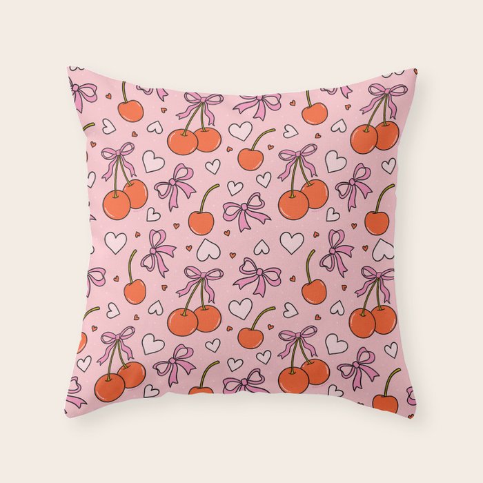 Valentine Cherry Print Throw Pillow Gallery Image 1