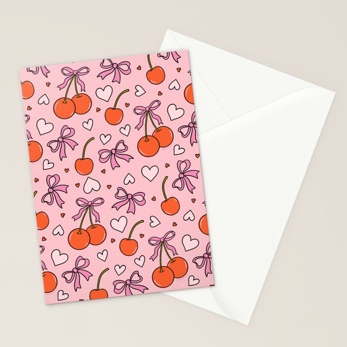 Valentine Cherry Print Stationery Card Gallery Image 2