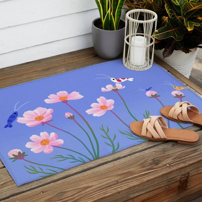 Cosmos and shrimp Outdoor Rug Gallery Image 2