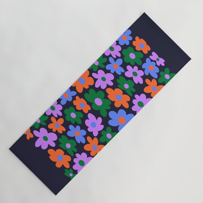 Retro Flowers: Midnight Black Edition Yoga Mat Gallery Image 1