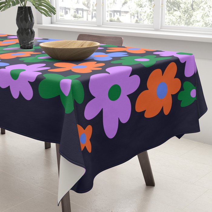 Retro Flowers: Midnight Black Edition Tablecloth Gallery Image 3