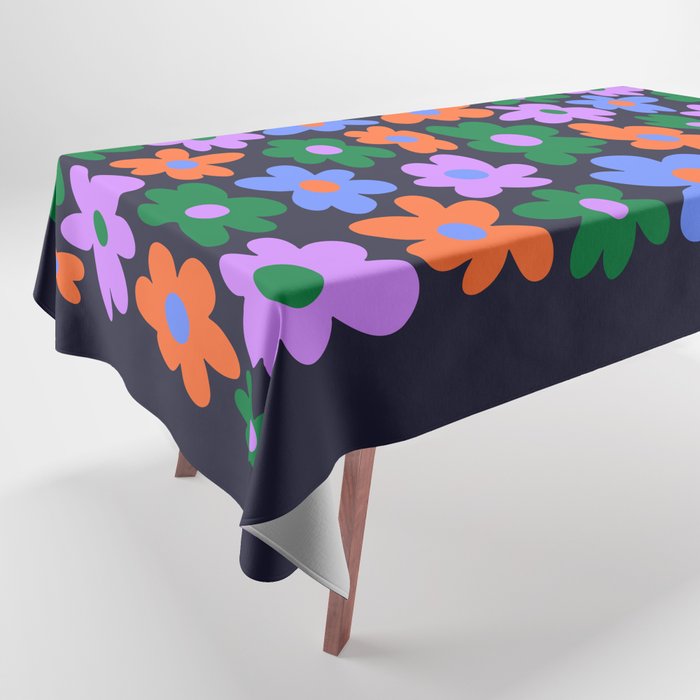 Retro Flowers: Midnight Black Edition Tablecloth Gallery Image 1