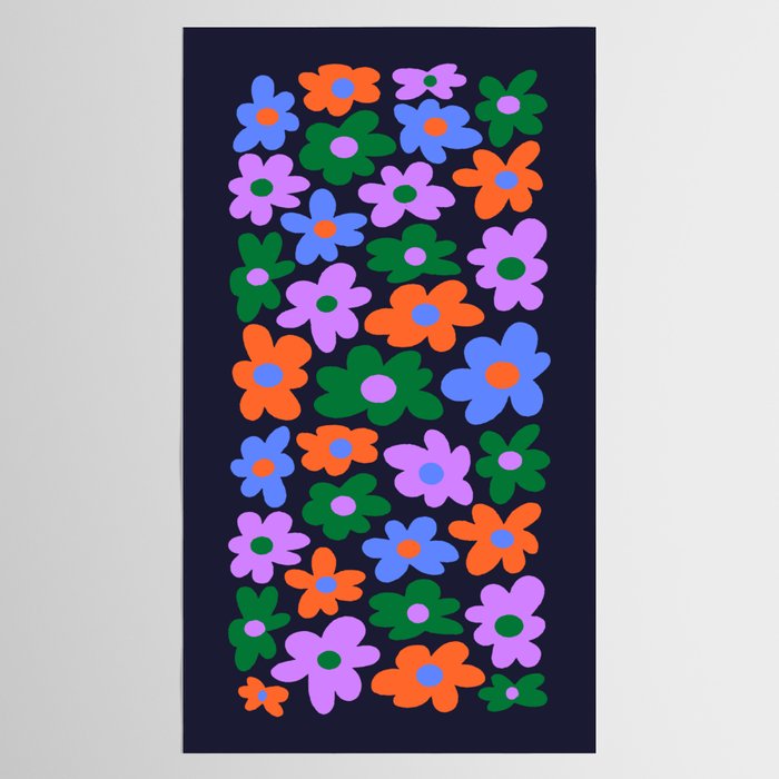 Retro Flowers: Midnight Black Edition Tablecloth Gallery Image 2