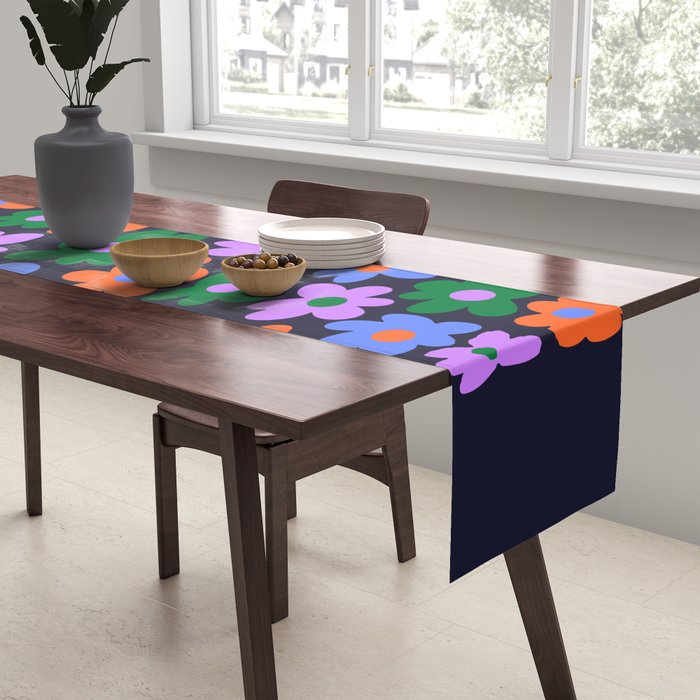Retro Flowers: Midnight Black Edition Table Runner Gallery Image 2