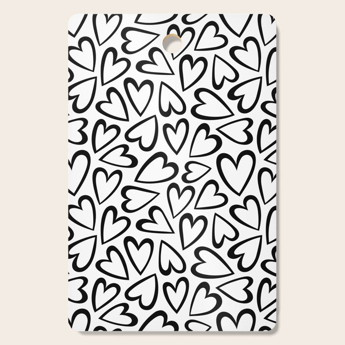 Black and white love heart cartoon pattern Cutting Board Gallery Image 1