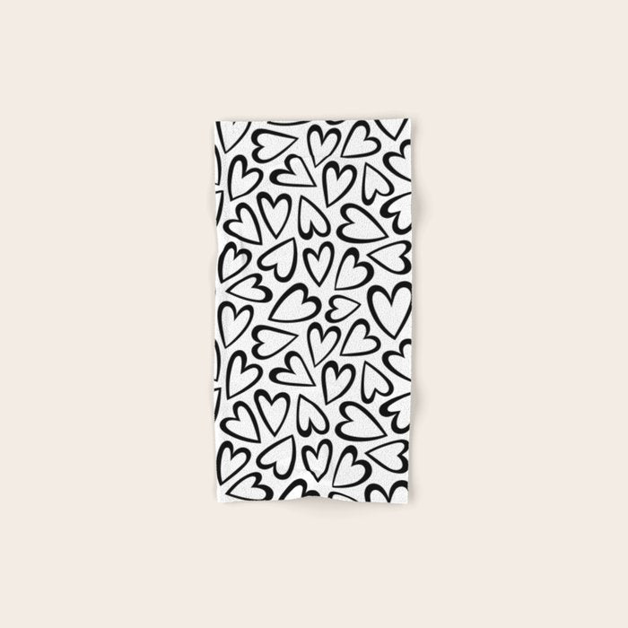 Black and white love heart cartoon pattern Bath Towel Gallery Image 1