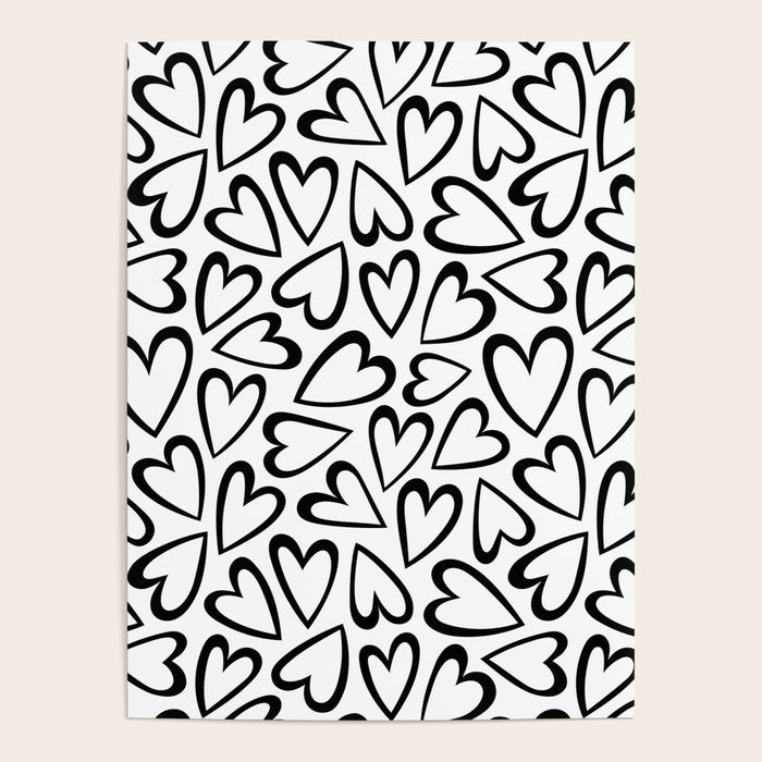 Black and white love heart cartoon pattern Poster Gallery Image 4