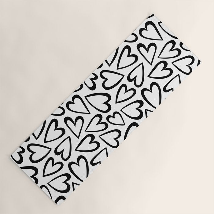 Black and white love heart cartoon pattern Yoga Mat Gallery Image 1