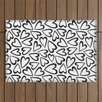 Black and white love heart cartoon pattern Outdoor Rug Gallery Image 1