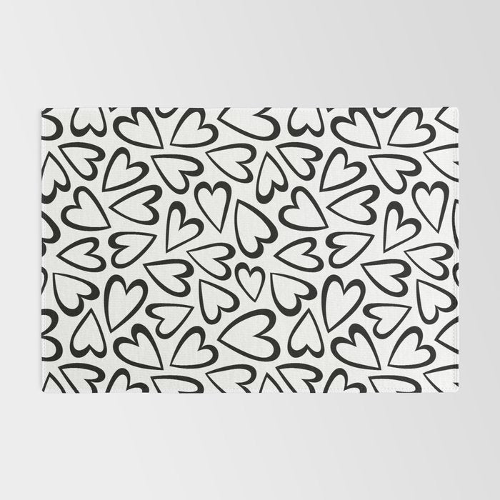 Black and white love heart cartoon pattern Rug Gallery Image 2