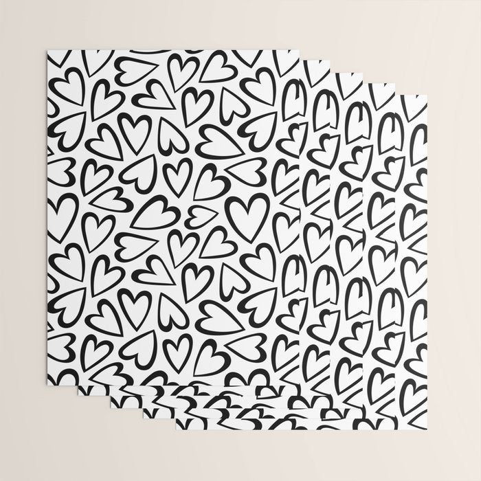 Black and white love heart cartoon pattern Wrapping Paper Gallery Image 3