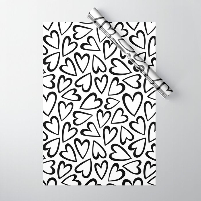 Black and white love heart cartoon pattern Wrapping Paper Gallery Image 1