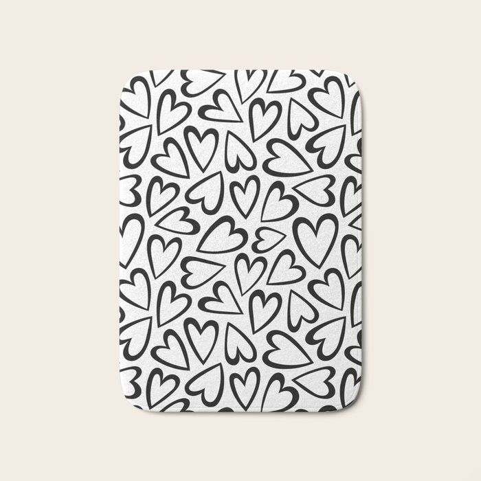 Black and white love heart cartoon pattern Bath Mat Gallery Image 1