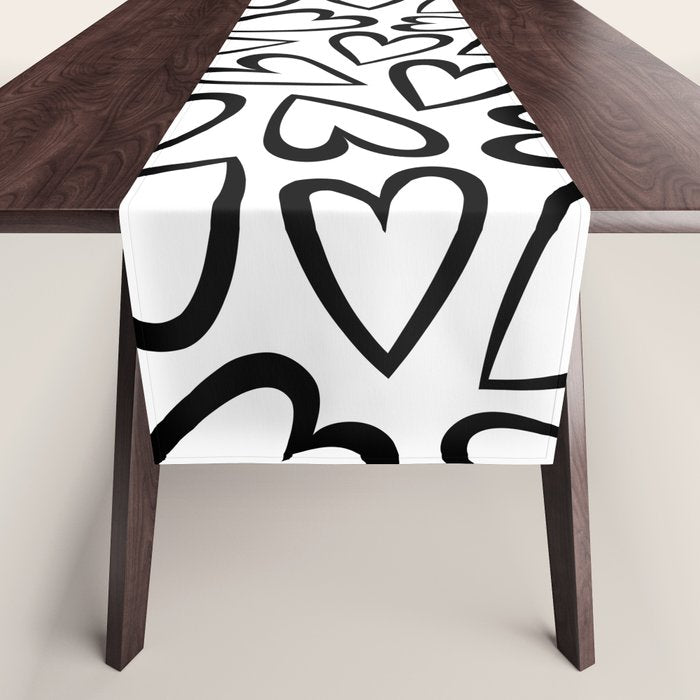 Black and white love heart cartoon pattern Table Runner Gallery Image 1