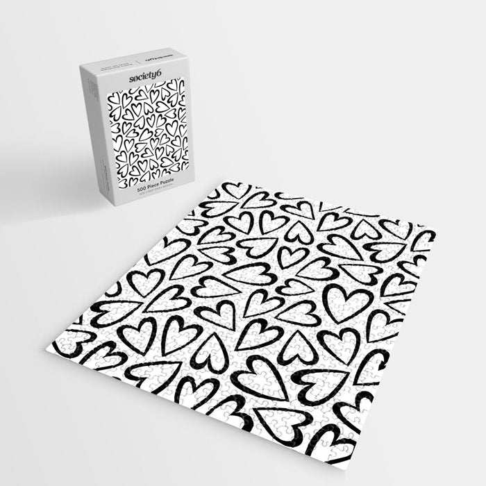Black and white love heart cartoon pattern Jigsaw Puzzle Gallery Image 2