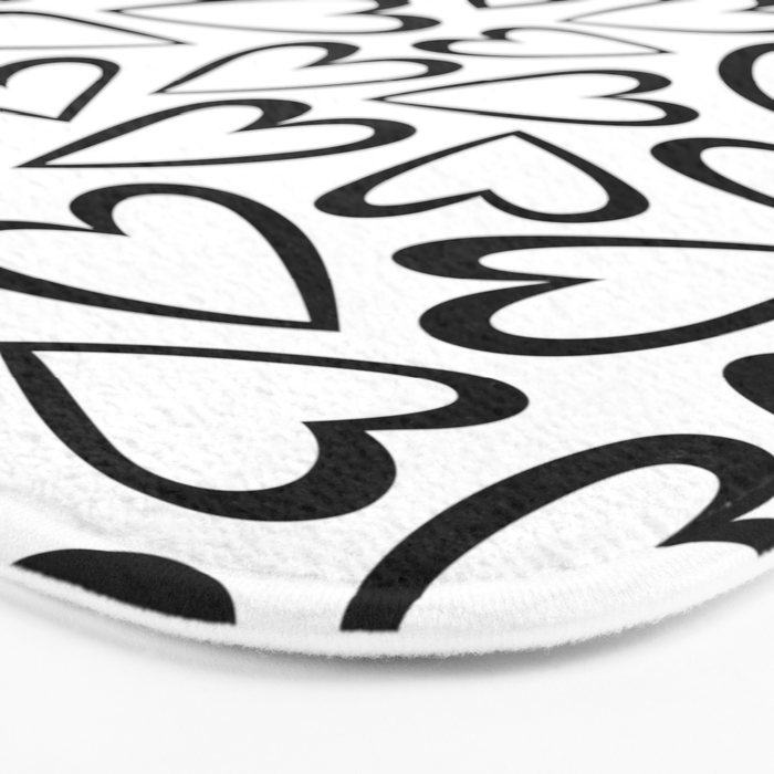 Black and white love heart cartoon pattern Bath Mat Gallery Image 3