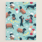 Hot dogs and lemonade // aqua background navy dachshunds Jigsaw Puzzle Gallery Image 1