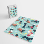 Hot dogs and lemonade // aqua background navy dachshunds Jigsaw Puzzle Gallery Image 2