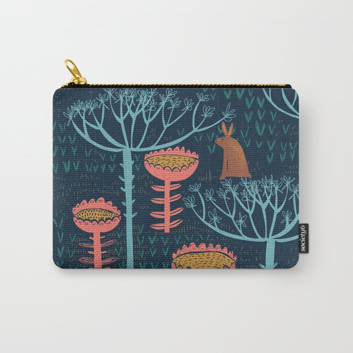 Block print scandinavian blue meadow Carry All Pouch Gallery Image 1