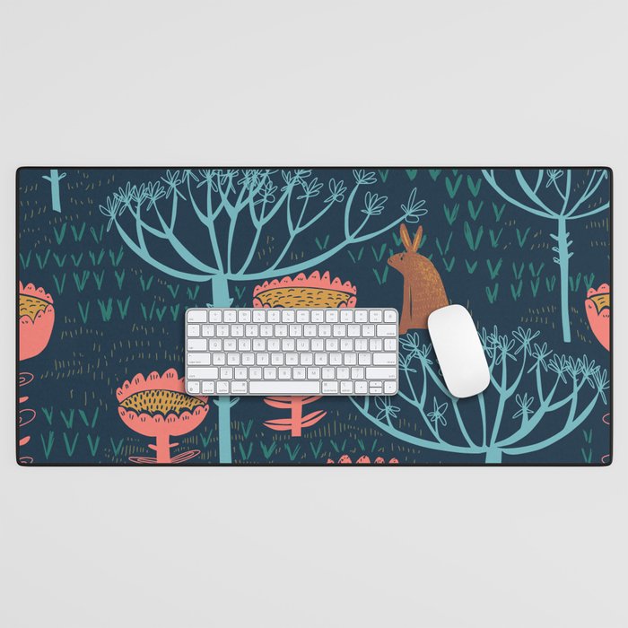 Block print scandinavian blue meadow Desk Mat Gallery Image 1