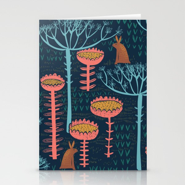 Block print scandinavian blue meadow Stationery Card Gallery Image 2