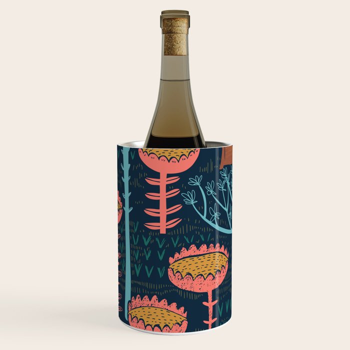 Block print scandinavian blue meadow Wine Chiller Gallery Image 1