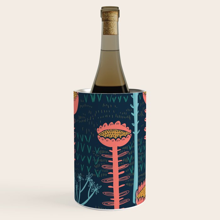 Block print scandinavian blue meadow Wine Chiller Gallery Image 2