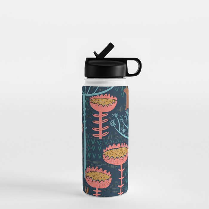 Block print scandinavian blue meadow Water Bottle Gallery Image 1