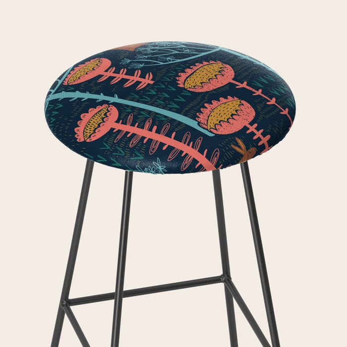 Block print scandinavian blue meadow Stool Gallery Image 2