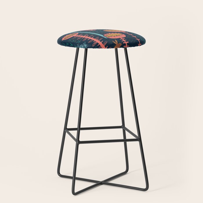 Block print scandinavian blue meadow Stool Gallery Image 1