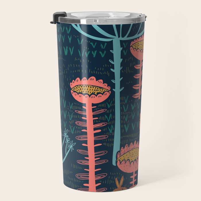 Block print scandinavian blue meadow Travel Mug Gallery Image 3