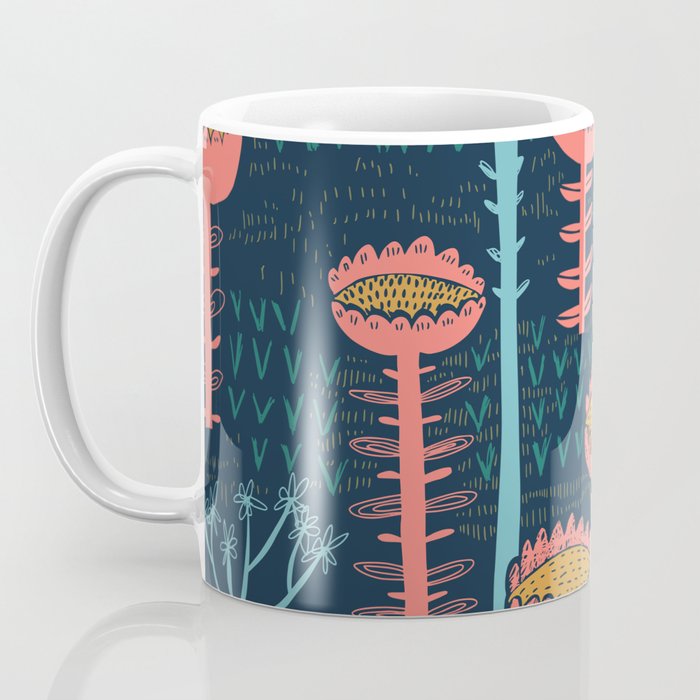 Block print scandinavian blue meadow Coffee Mug Gallery Image 3