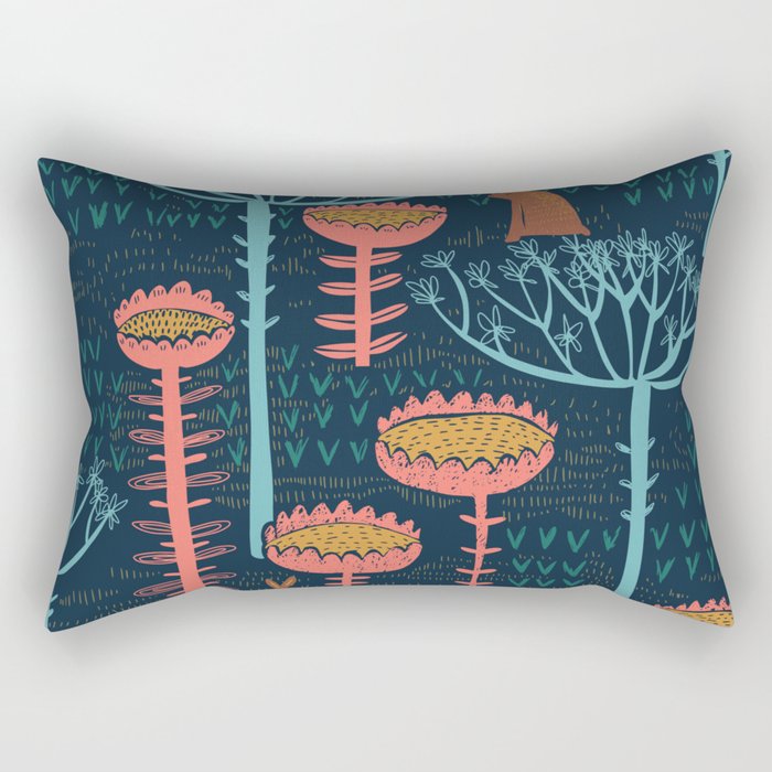 Block print scandinavian blue meadow Rectangular Pillow Gallery Image 2