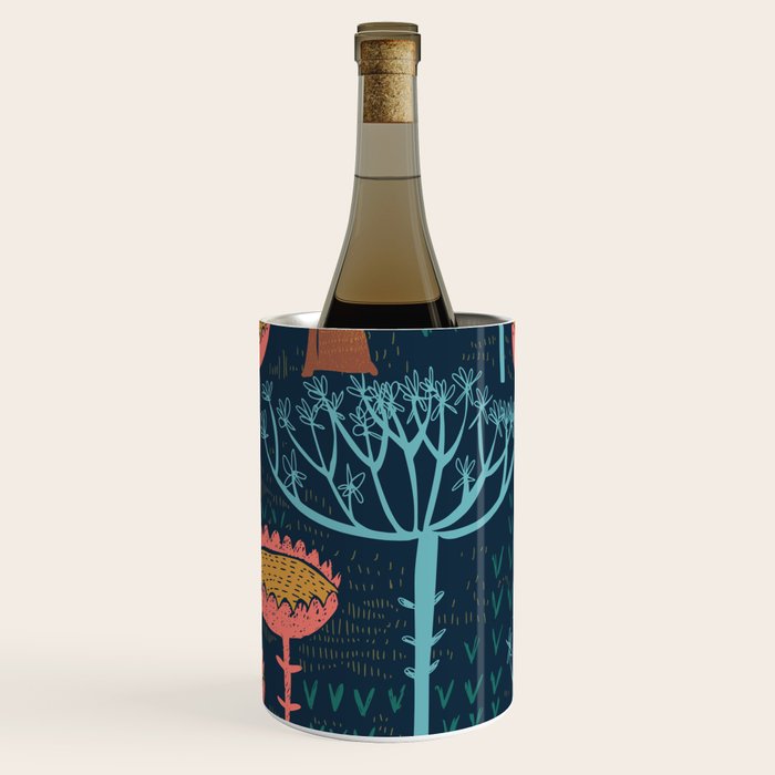 Block print scandinavian blue meadow Wine Chiller Gallery Image 3