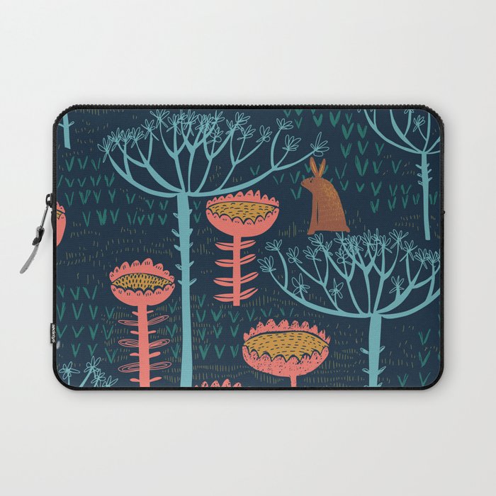 Block print scandinavian blue meadow Laptop Sleeve Gallery Image 1