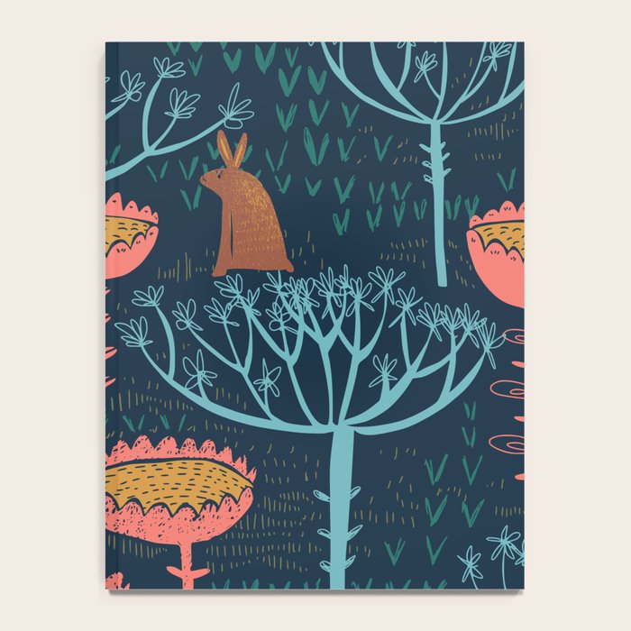 Block print scandinavian blue meadow Notebook Gallery Image 4