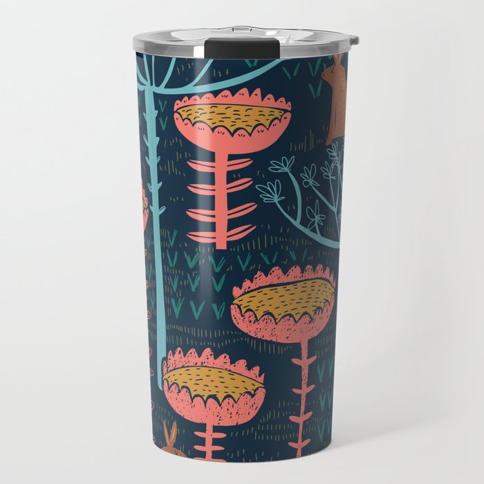 Block print scandinavian blue meadow Travel Mug Gallery Image 1