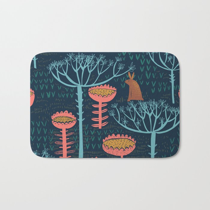 Block print scandinavian blue meadow Bath Mat Gallery Image 1