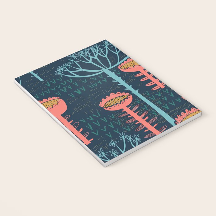Block print scandinavian blue meadow Notebook Gallery Image 3