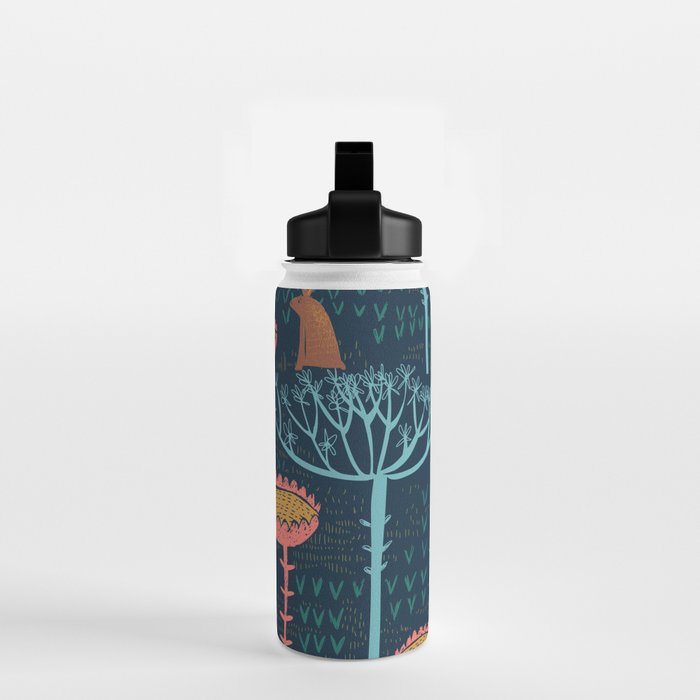 Block print scandinavian blue meadow Water Bottle Gallery Image 2