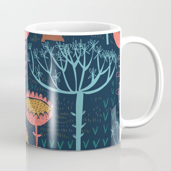 Block print scandinavian blue meadow Coffee Mug Gallery Image 1
