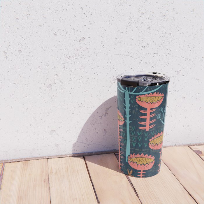 Block print scandinavian blue meadow Travel Mug Gallery Image 4