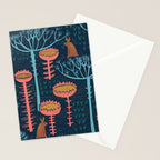 Block print scandinavian blue meadow Stationery Card Gallery Image 2
