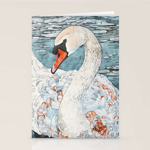 Swan Swimming Watercolor Stationery Card Gallery Image 1
